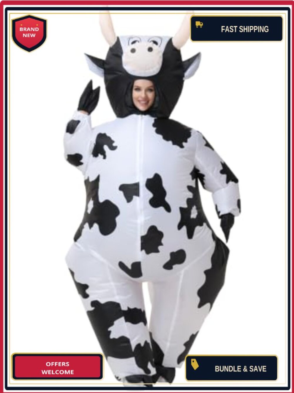 Inflatable Cow Costume Adult Polyester Blow Up Suit Halloween Party Jumpsuit